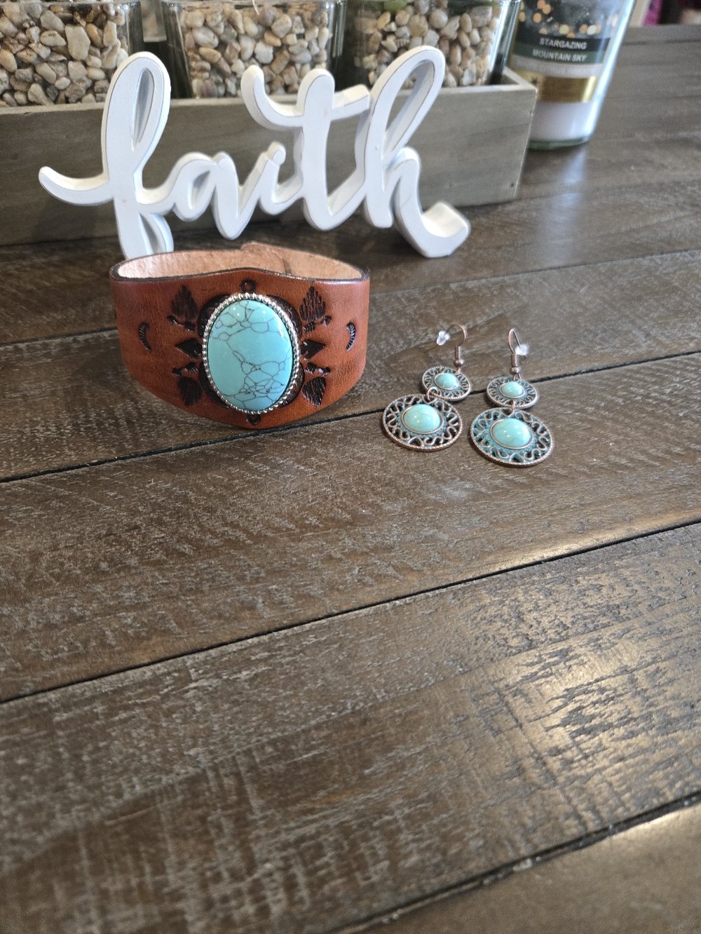 Leather Cuff And Earring Set